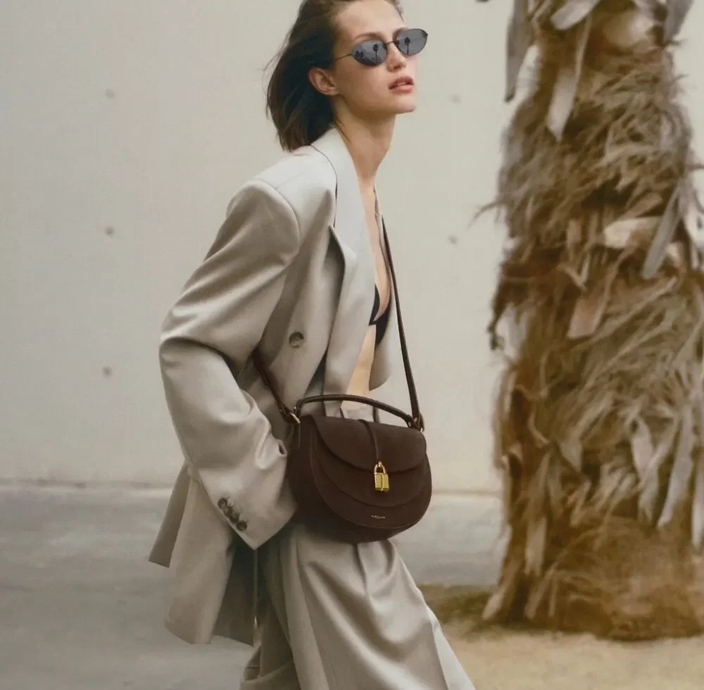 Demellier London NWT Siena Saddle Suede Mocha Bag